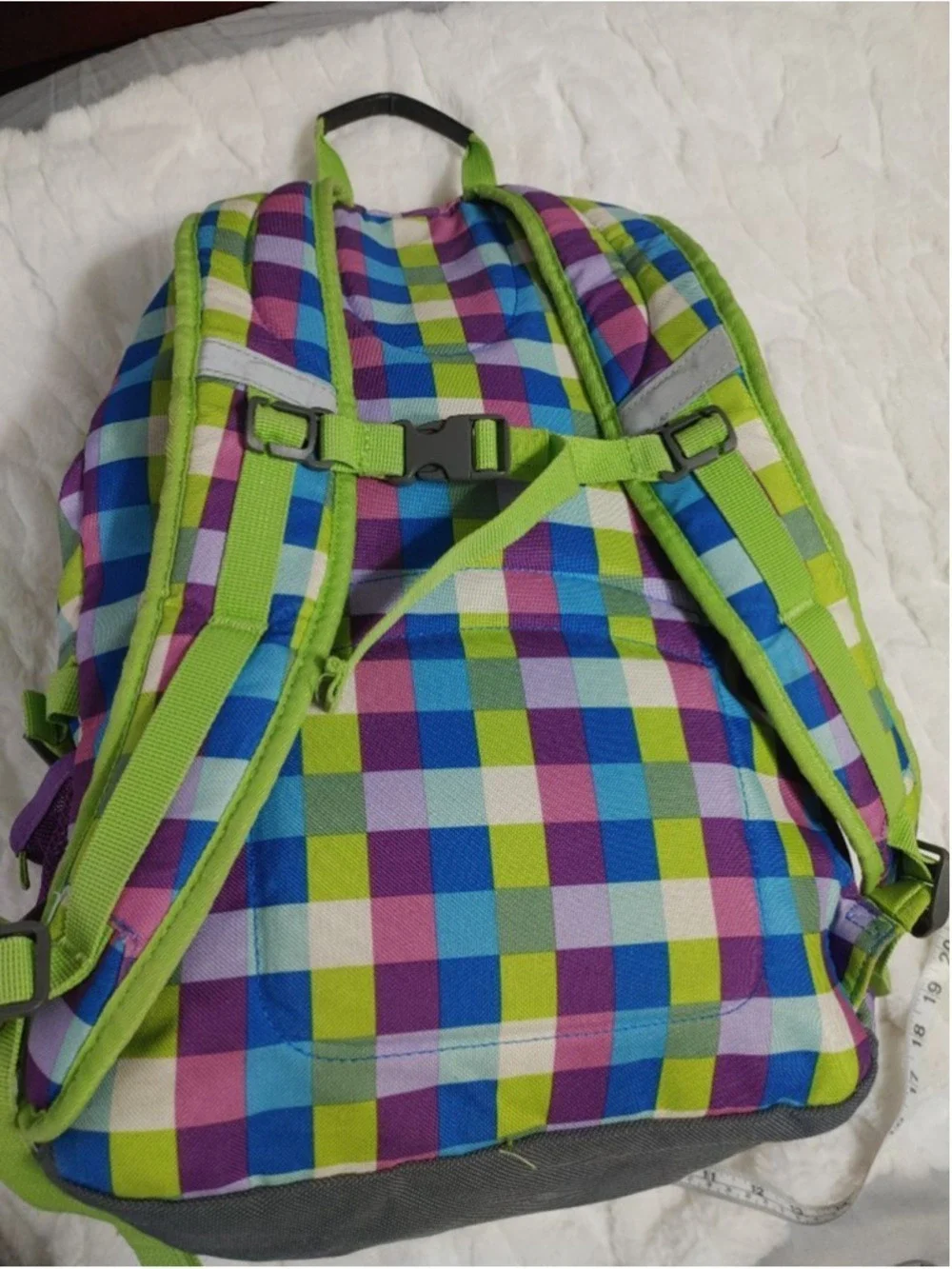 Girls Lands' End Plaid Backpack One Size Multi-color Green/Purple/Blue